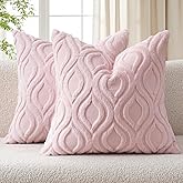 MIULEE Light Pink Valentines Throw Pillow Covers 18x18 Inch, Soft Spring Plush Faux Wool Couch Pillow Covers Set of 2 Decorative Farmhouse Boho Throw Pillows for Sofa Living Room Bed