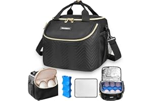 ZIOZERTT Wearable Breast Pump Bag,Breastmilk Cooler Travel Bag Compatible with Momcozy/Willow/Medela/Elvie Breast Pump with Ice Pack and Water Resistent Mat for 6 Baby Bottles Up to 9 Ounce,Black