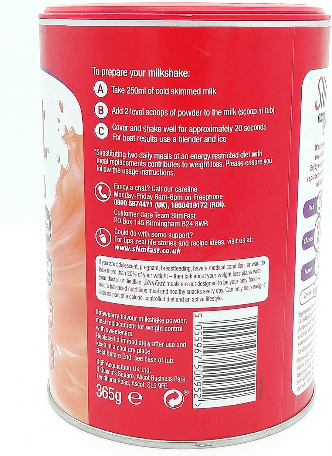 SLIMFAST 365G Summer Strawberry Meal Replacement Milkshake Powder, 365 g (Pack of 1) - Image 4