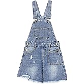 KIDSCOOL SPACE Girls Denim Skirt,6-14T Little Big Girls Ripped A-line Jean Overall Dress