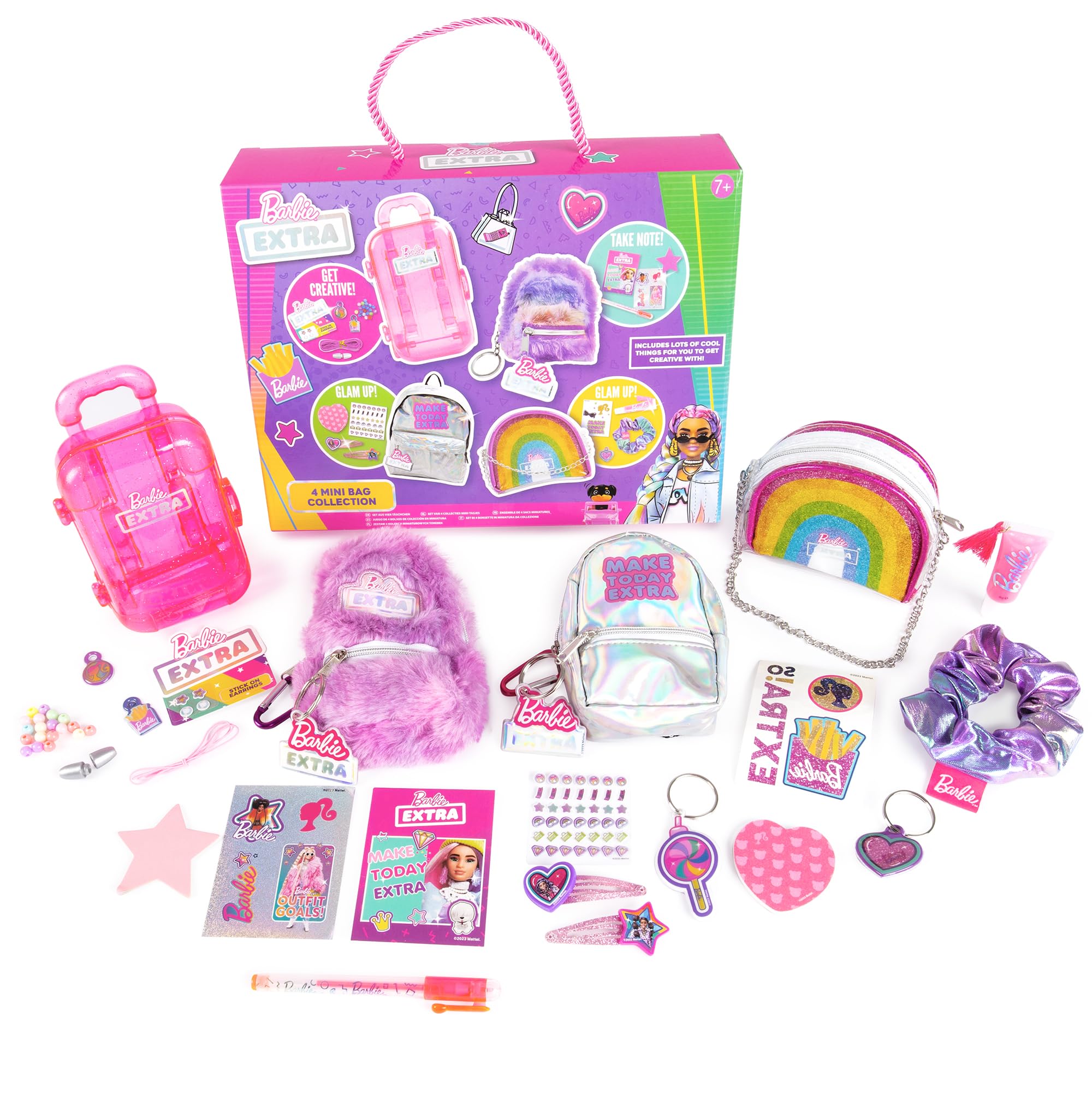 Barbie 4 x Mini Bag Collection With Hair Clips, Lip Gloss, Nail Stickers, Mini Notebook And Mini Stationery Accessories - Mini Backpack Bag Toys - Cute Backpack