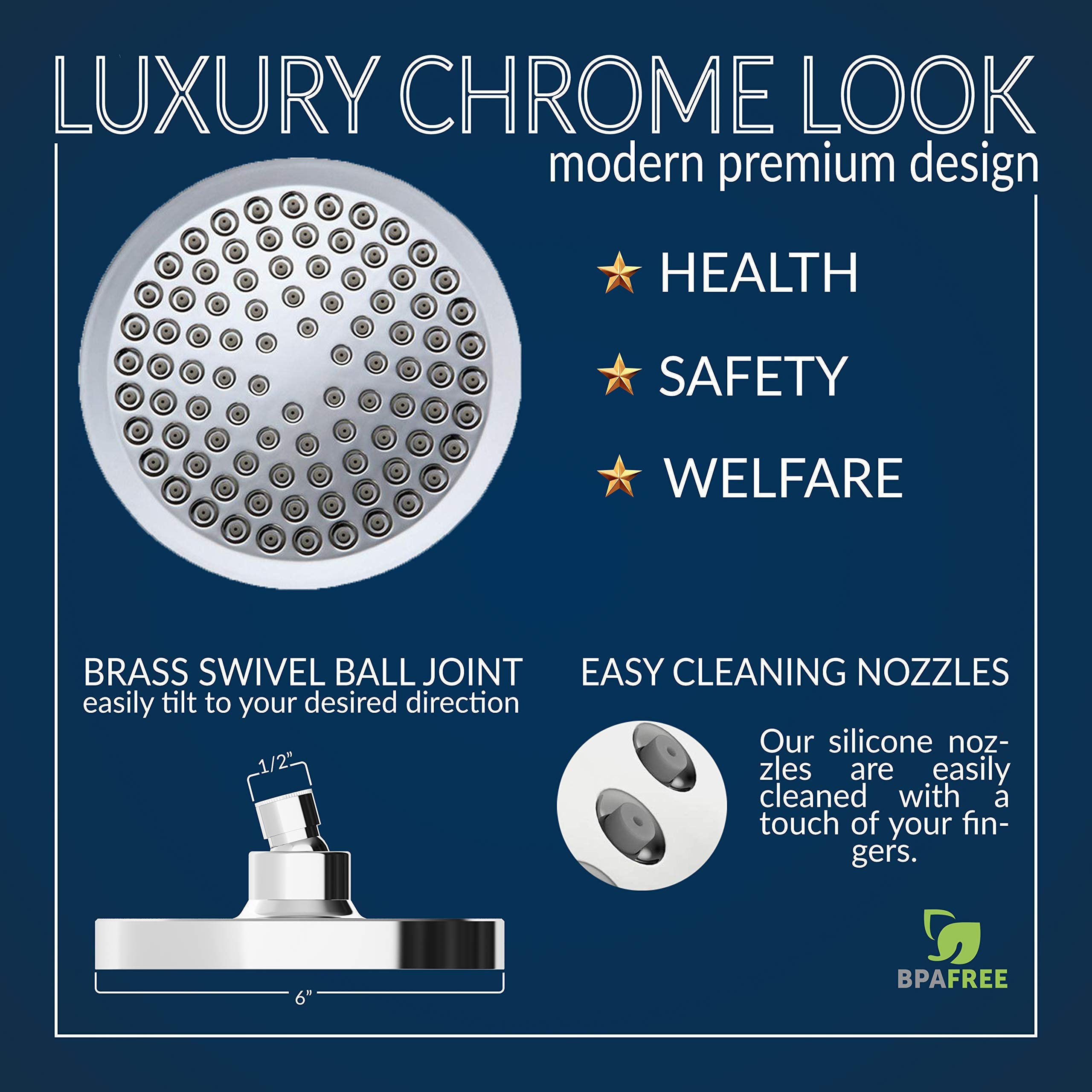 High Pressure  Six Inch  Chrome Appearance  Filter Shower Head - Rainfall  Design Bathroom   Fixtures  for  Waterfall Flow  Effect Showerhead