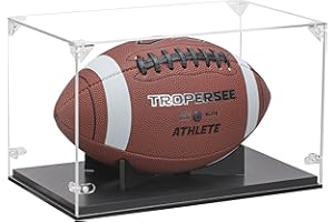 GYaozii Football Display Case, Thickened UV Protection Clear Acrylic Lid Football Holder, Wood Football Base Stand Football Cases for Signed Football Full Size