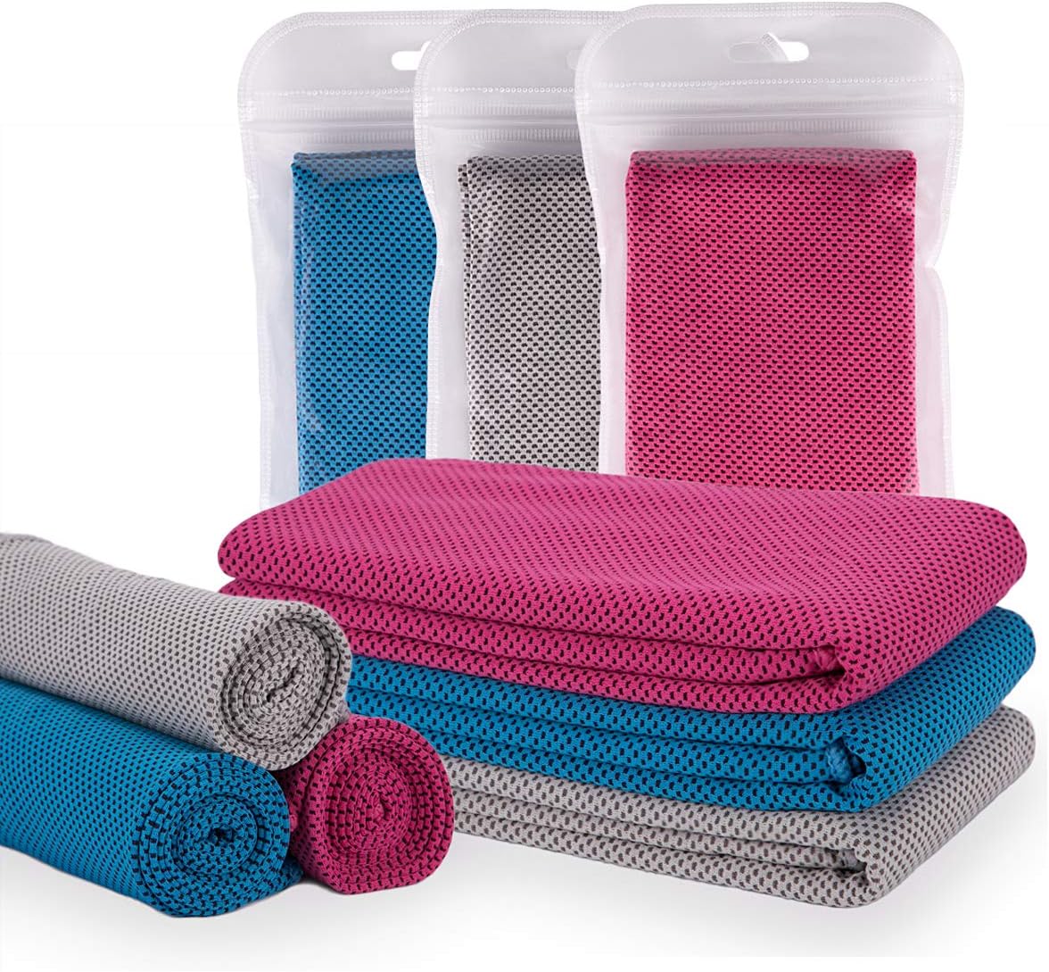 YPCLS Sports Towel 3 Pieces Set Cool Towel Cool Sensation Cool Towel Quick Dry Ice Towel Cool Towel Speed Cool Ice Towel Super Absorbent Lightweight Outdoor Yoga Gym Application (Gray + Blue + Pink)