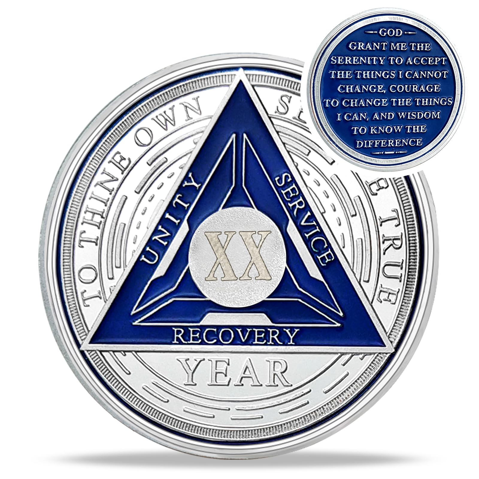 Photo 1 of Recovery Triangle 20 Year Sobriety Coin - Silver Roman Numeral NA AA Coins - 1-40 Prime NA/HA/AA Chips and Medallions - Narcotics Alcoholics Anonymous Sober Gifts for Men Women