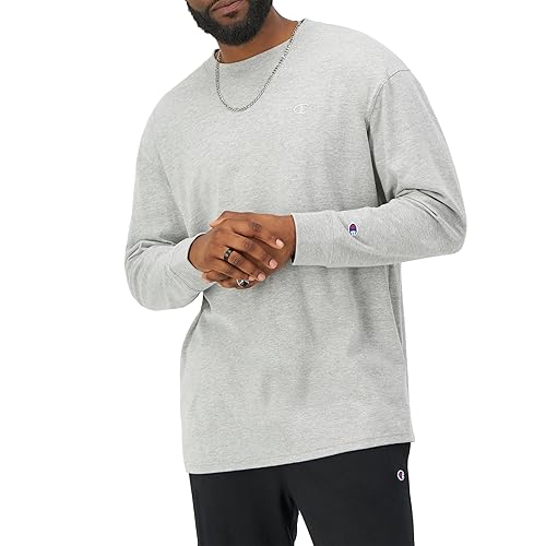 Champion Men's Classic Long Sleeve T-Shirt, Standard Fit, Script & C Logo, Available in Regular and Big & Tall, Oxford Gray, 4X-Large