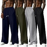 Neer 4 Pack Men's Lightweight Sweatpants Athletic Wide Leg Drawstring Open Bottom Pants Baggy Joggers Lounge with Pockets