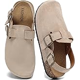 DDXYYDS Women's Suede Clogs with Back Strap Men's Cork Footbed Leather Mules Clogs for Women Comfort Memory Foam Slingback Clog Sandals with Adjustable Buckle Slip on Potato Shoes