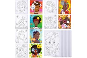 MEANPLAN 12 Pcs Pre Drawn Outline Canvas 10 x 8 Inch, Pre Drawn Stretched Canvas Painting Boards for Painting Art Party Favor for Adult Student Kids DIY Painting (African Queen)