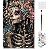 DOMROM Halloween Paint by Numbers for Adults, Skull Paint by Number Kits on Canvas, DIY Acrylic Oil Painting on Canvas for Home Wall Decoration Gift 8x12 Inch