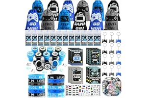 126 PCS Video Game Party Favors, Gaming Birthday Party Favors with Drawstring Bags VIP Pass Tickets Stamper Keychain Notebook
