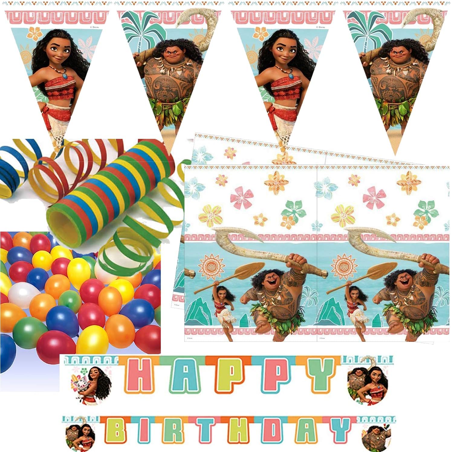 Procos Carpeta Vaiana Kit De Decoration 46 Pieces Pour Anniversaire D Enfant Et Fete A Theme Avec Nappe Guirlande Et Fanions Motif Disney Moana Maui Paradis Amazon Fr Jeux Et Jouets