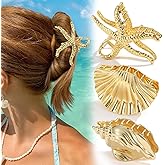 3 PCS Metal Hair Clips, Gold Starfish Hair Clips for Women Girls, Large Claw Clips for Summer Holiday, Seashell Headwear Styling Tools for Mermaid Halloween Beach Costume