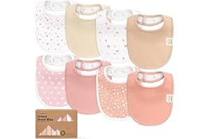 8-Pack Organic Baby Bibs for Boys, Girls - Soft Cotton Drooling and Teething Bibs for Baby Girl & Boy, Extra Absorbent, Easy 