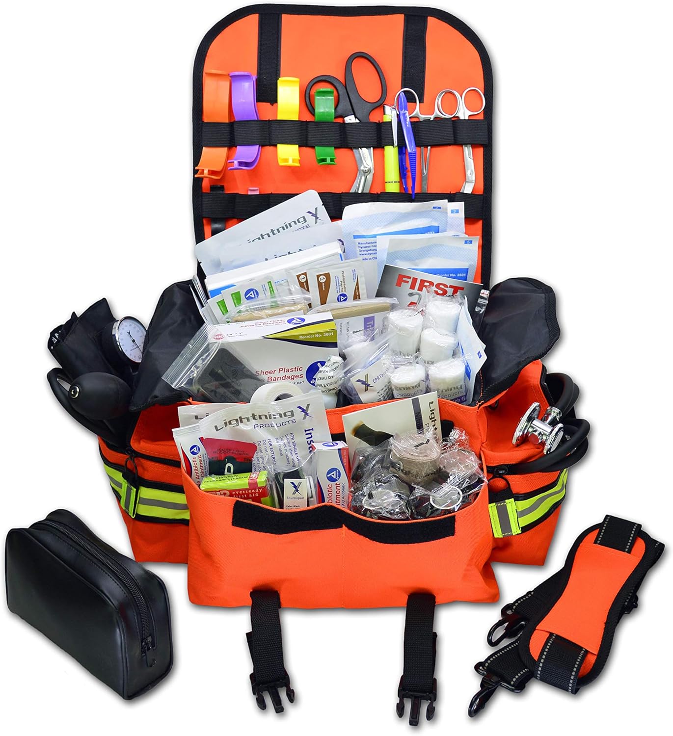Lightning X Small First Responder EMT EMS Trauma Bag Stocked First Aid Fill Kit B (Fluorescent Orange): Health & Personal Care