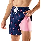 BRISIRA Mens Swim Trunks Swim Shorts 7 inch Compression Liner Bathing Suit Beach Shorts Swimwear Stretch Quick Dry Pockets