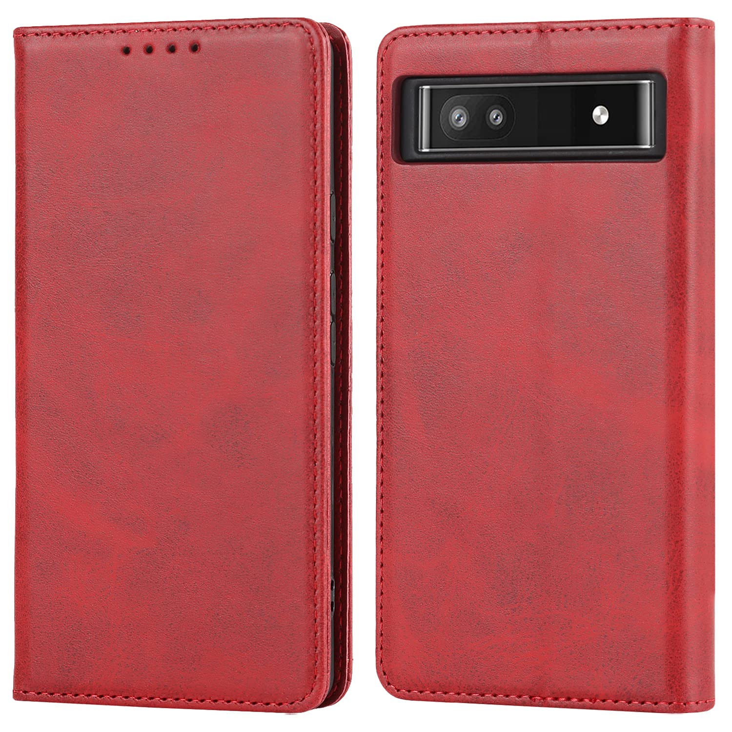 Cavor Copmob Google Pixel 6A Case, Flip Leather Wallet Case, 3 Card Slots, Stand Holder, Magnetic Closure, Red