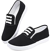 Chaoslook Womens White Canvas Sneakers Lightweight Lace Up Fashion Comfortable Canvas Shoes Low Top Slip On Casual Tennis Walking Shoes Women Footwear