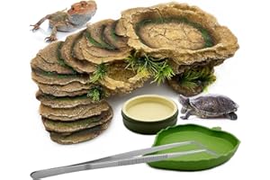 Niwaes Large Basking Platform for Bearded Dragons - 4 Pcs Resin Turtle Climbing Rocks Kit Reptile Shale Scape Step Ledge Ramps Tortoise Hide Gecko Tank Accessories Decor for Lizards