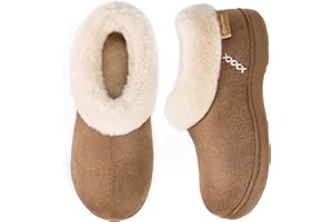 EverFoams Women's Micro Suede Cozy Memory Foam Winter Slippers with Fuzzy Faux Fur Collar and Indoor Outdoor Rubber Sole