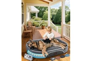 OhGeni Orthopedic Big Dog Couch Pet Sofa XL Sized Cat Beds Mom Gifts for Christmas with Comfort Foam Support, Soft Comfortable Fabric, Machine Washable Waterproof Removable Cover, 42-Inch (Gray)