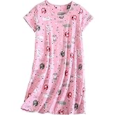 Inadays Women's Cotton Nightgown Sleepwear Short Sleeves Nightshirt Casual Print Sleepdress Loose Comfy Pajama