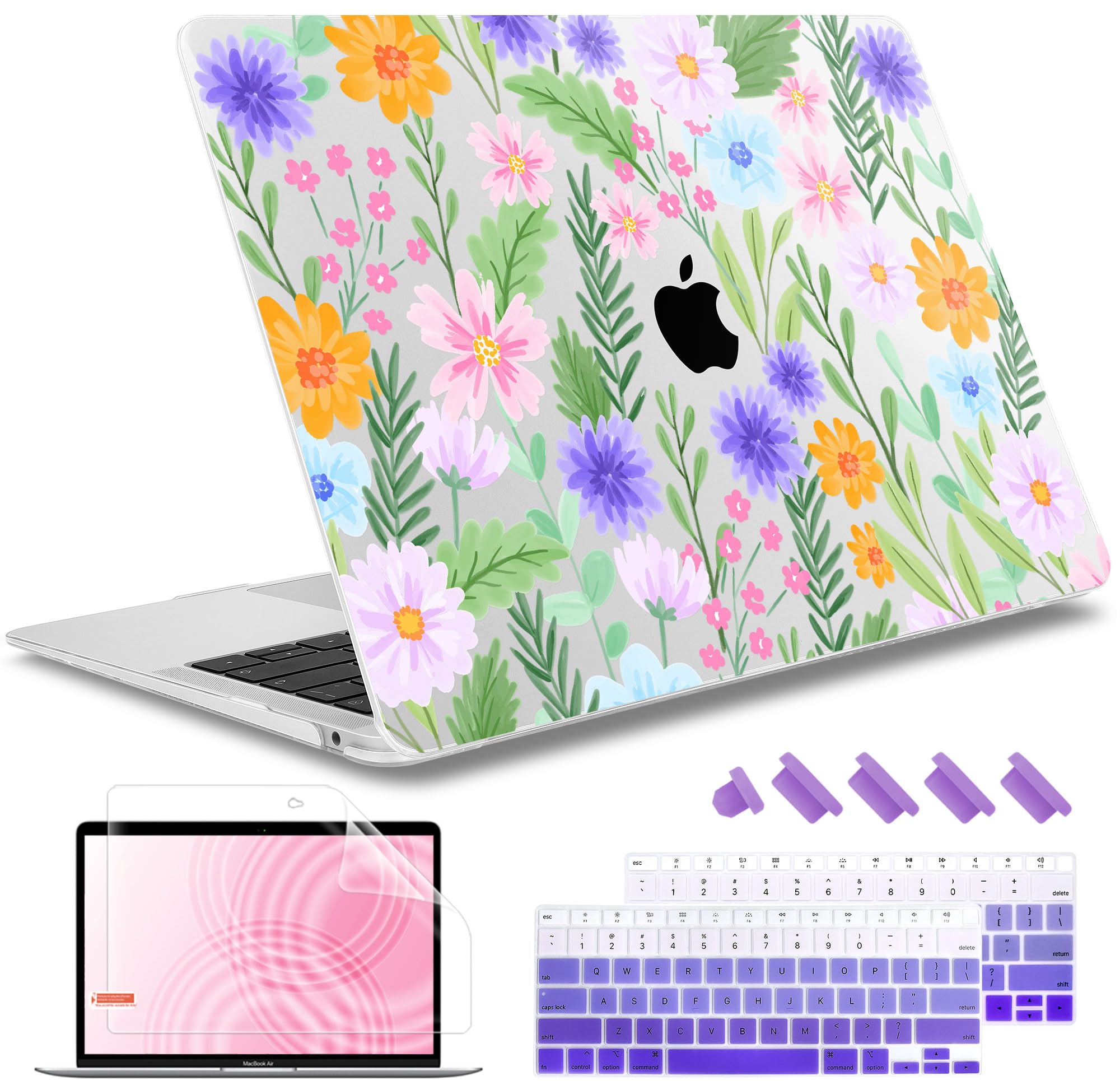 Photo 1 of May Chen Compatible with MacBook Air 13 inch Case 2021, 2020 2019 2018 Release Model: M1 A2337 A2179 A1932, Plastic Hard Shell Case Cover for MacBook Air 13 inch with Retina Dispaly, Flower S919
