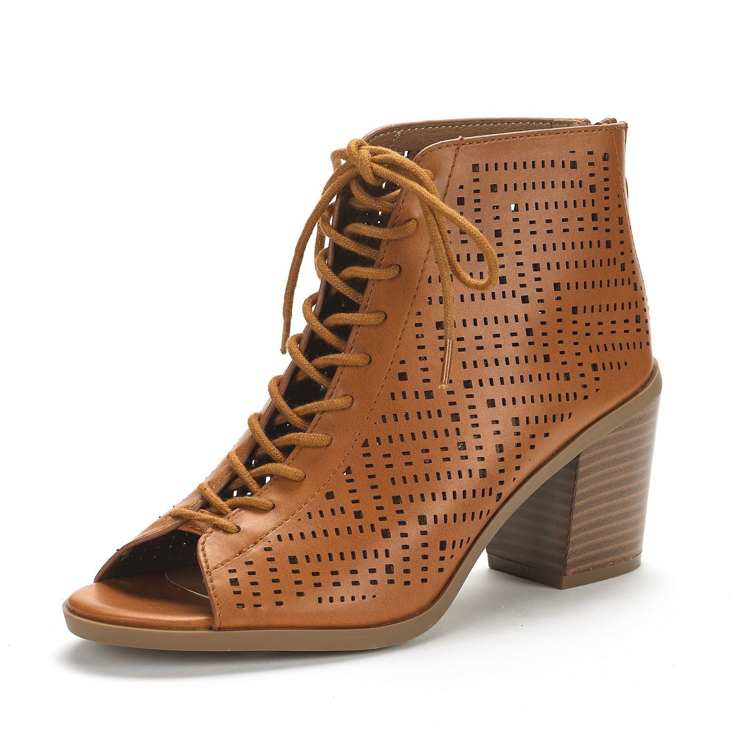 DREAM PAIRS Women's Egypt Tan Pu Mid Heel Ankle Bootie Shoes - 8.5 M US