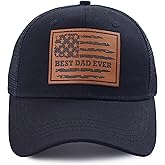 Best Dad Ever Hat for Men, American Flag Leather Patch Trucker Baseball Cap