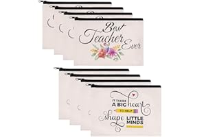 Hlonon 8 PCS Teacher Gifts Makeup Bags Cosmetic Travel Carrying Case Toiletry Pouch with Zipper in 2 Unique Designs, Teacher Appreciation Gifts, 9 x 6 Inch