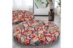 HIGOGOGO Boho Floor Pillow, Mandala Flower Meditation Pillow Round Seat Cushion Yoga Cushion India Floor Pad for Living Room Bedroom Balcony Garden Party Decoration, 22 Inch, Flower