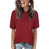 Libsorge Womens Lightweight Cute Short Sleeve Sweater Spring 2025 Trendy Outfits Crewneck Thin Sheer Knit T-Shirt Tops