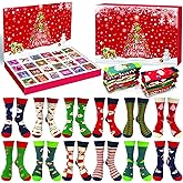 12Pairs Christmas Women Sock Advent Calendar 2025 Unisex Socks 24 Days Countdown Calendar Warm Cotton Crew Xmas Socks Party Gifts for Kids Adults Women Men Teens