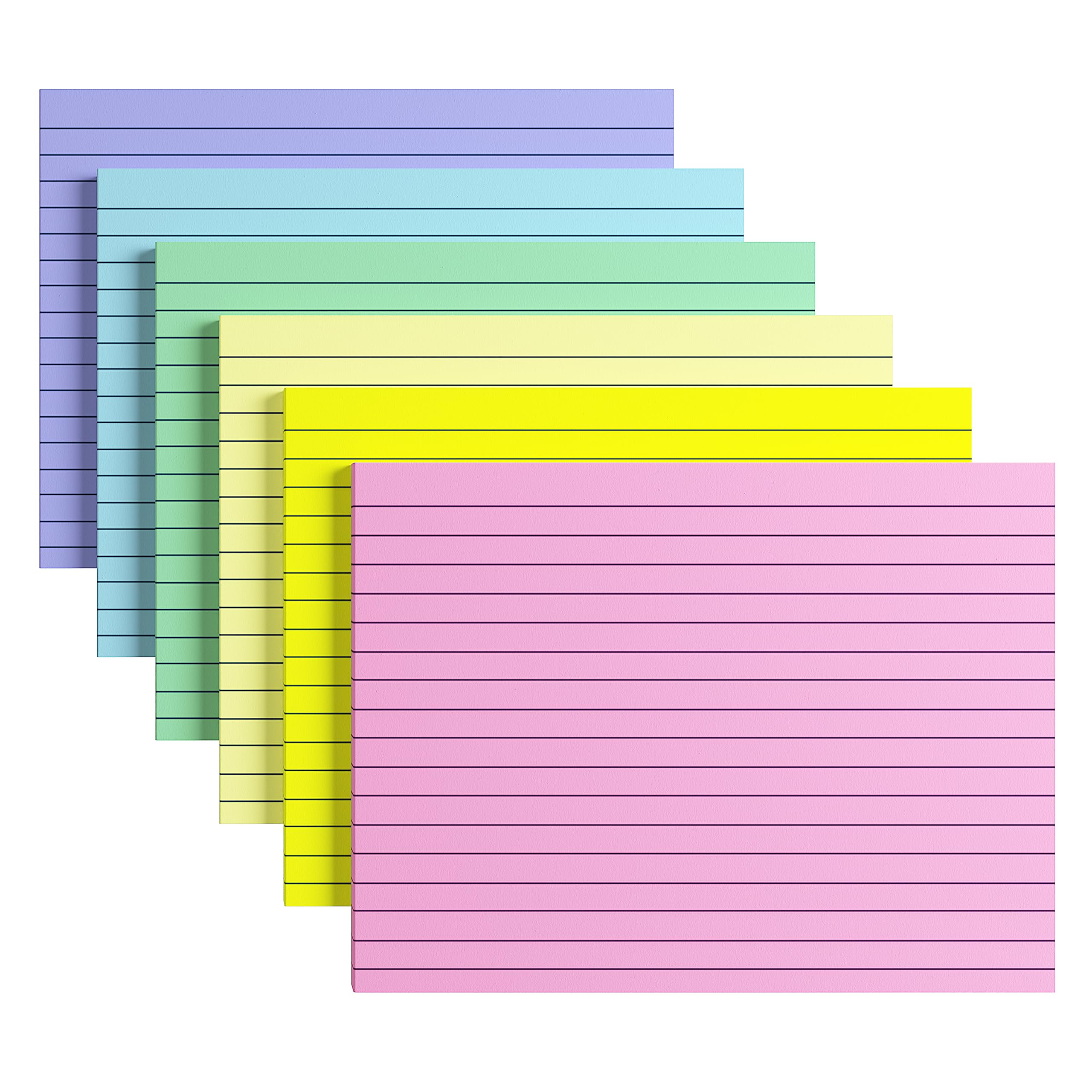 KIFZM 6 X 8 Inches Extra-Large Lined Sticky Giant Pads,A5 Lined Note,30 Sheets/Pad,6 Pastel Colors Assorted Big Huge Ruled Pads for Office Working School Learning(152 * 203 mm Pastel 6 Lined Pads)