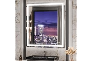TETOTE LED Bathroom Mirror with Lights 32 x 36 Front Lighted Vanity Mirror,Dimmable,Anti Fog Wall Mounted(Horizontal/Vertical), Tempered Glass