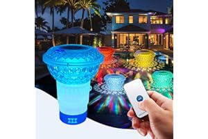 MEGAPUXIN Pool Chlorine Floater Solar Light, Floating Chlorine Dispenser with Colorful Light for Swimming Pool Outdoor, Fits 1" and 3" Tablets, Adjustable Flow, Remote Control, Suitable for Bathtub Party Decor