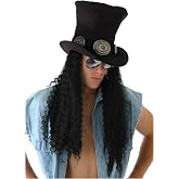 Guitar Superstar Costume Hat with Attached Hair and Adjustable Fit for Adults