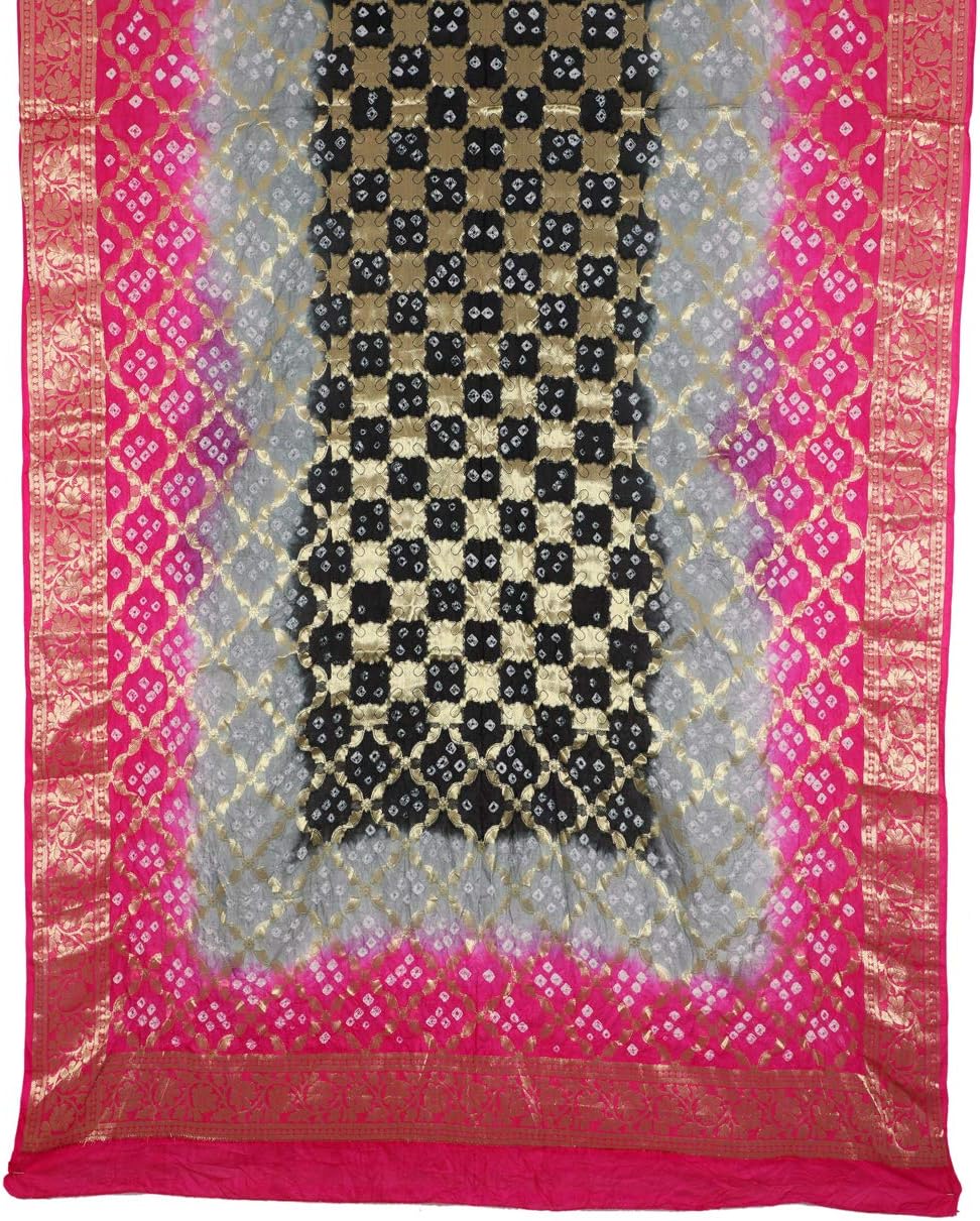 Apratim Banarasi Silk Women's Party wear Pink,Black Colour Dupatta Length 2.35 Meter