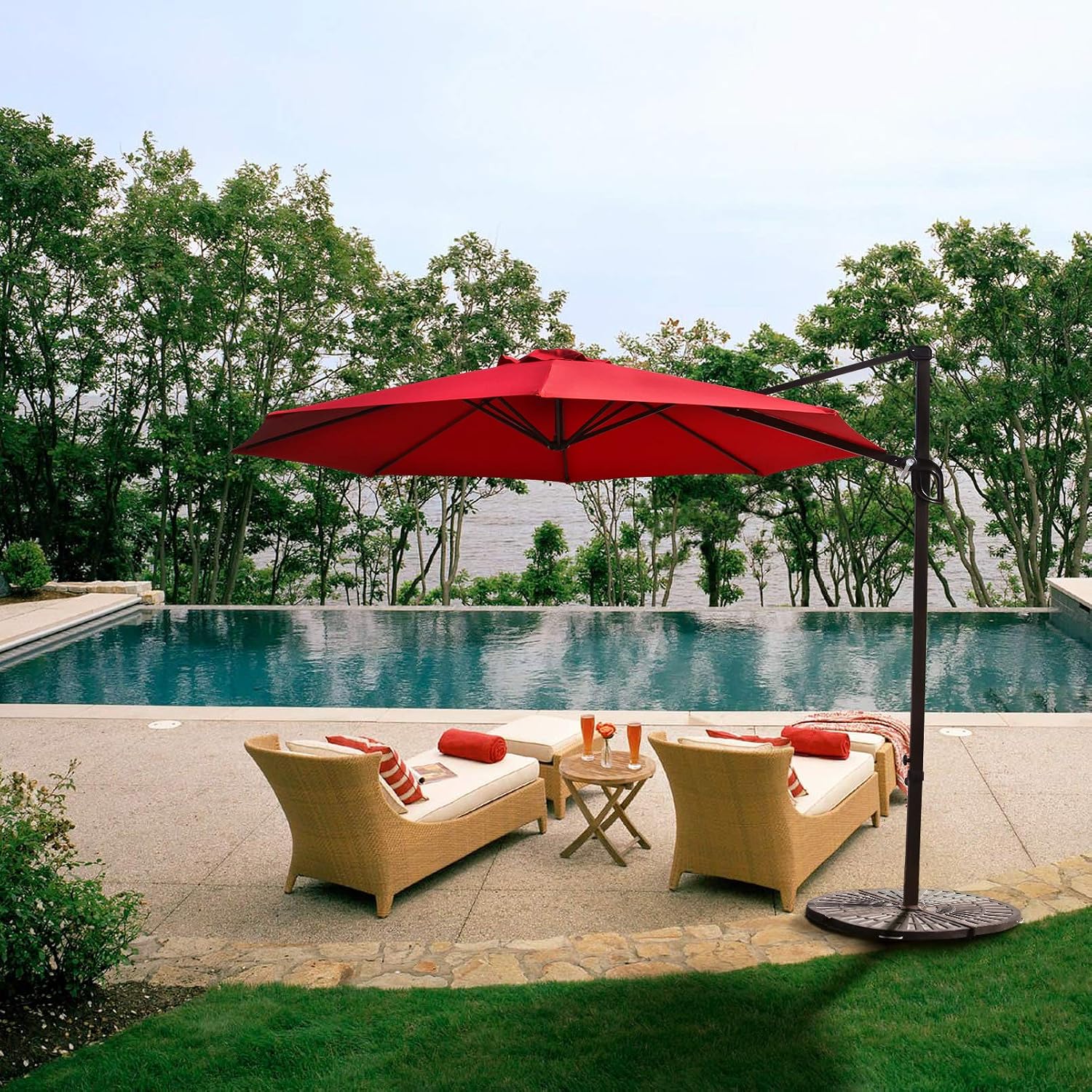 Grand Patio Napoli Deluxe 11 Ft Curvy Aluminum Offset Umbrella Patio Cantilever Umbrella With Base Brick Red Garden Outdoor Canapes Moulins Fr