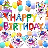 PartyWoo Colorful Happy Birthday Balloons 37pcs Different Sizes of 24 18 16 Inch Multicolor Balloon Arch Kit Garland for Unicorn Fiesta Flower Spring Rainbow Theme Birthday Party Decorations