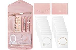 Pushiibee Jewellery Organizer Roll, 8.7x6 inch Travel Jewelry Case, Small Jewelry Bags with Clear Pouches, Foldable Travel Je