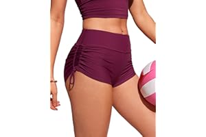 CRZ YOGA Womens Swim Board Shorts High Waisted Bathing Suit Bottoms Adjustable Ruched Side Swimsuit