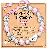 Esrial Happy 3 4 5 6 7 8 9 10 11 12 Year Old Birthday Gifts for Girls, Adjustable Pink Pearl Heart Beaded Bracelet for Daughter Granddaughter Niece Birthday Christmas Gifts