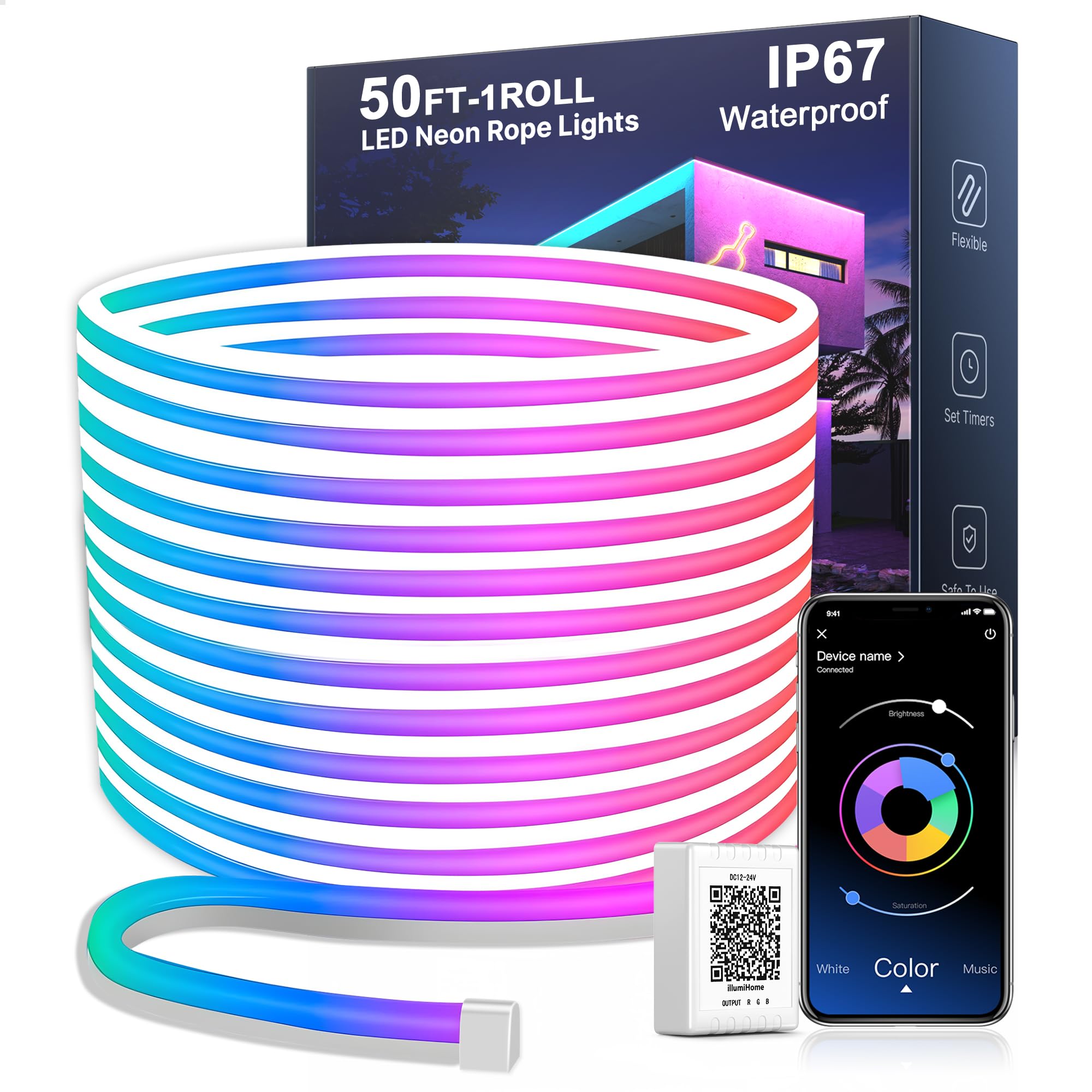 Photo 1 of Nexillumi 50FT Neon LED Rope Lights IP67 Waterproof LED Lights for Bedroom Flexible LED Light Strip with Remote and APP Control RGB Lighting Strip for Indoors Outdoors Bedroom Room Home Decor