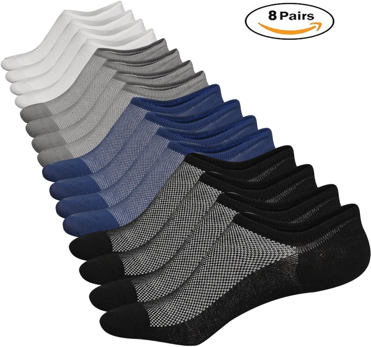 DDBO No Show Socks 8 Pairs Mens Cotton Low Cut Socks Non-Slip Grips Casual Low Cut Boat Sock Size 6-11