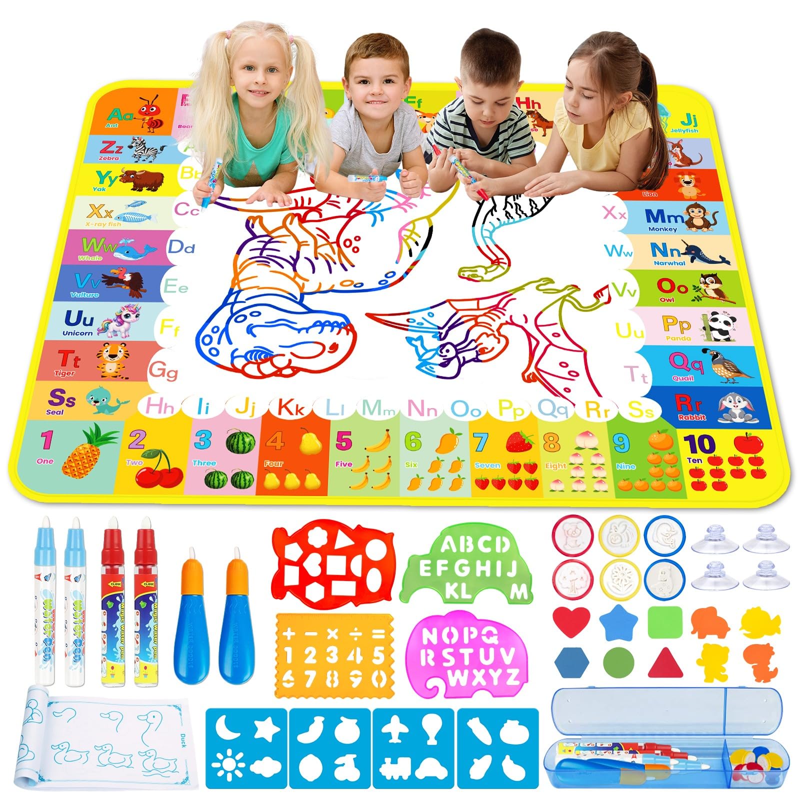 Aqua Water Doodle Mat 48 X 40 Inches Extra Large Magic Drawing Doodling Mat Kids Drawing Mat Toddlers Educational Toys for Age 3 4 5 6 7 8 Year Old Kids Boys Girls