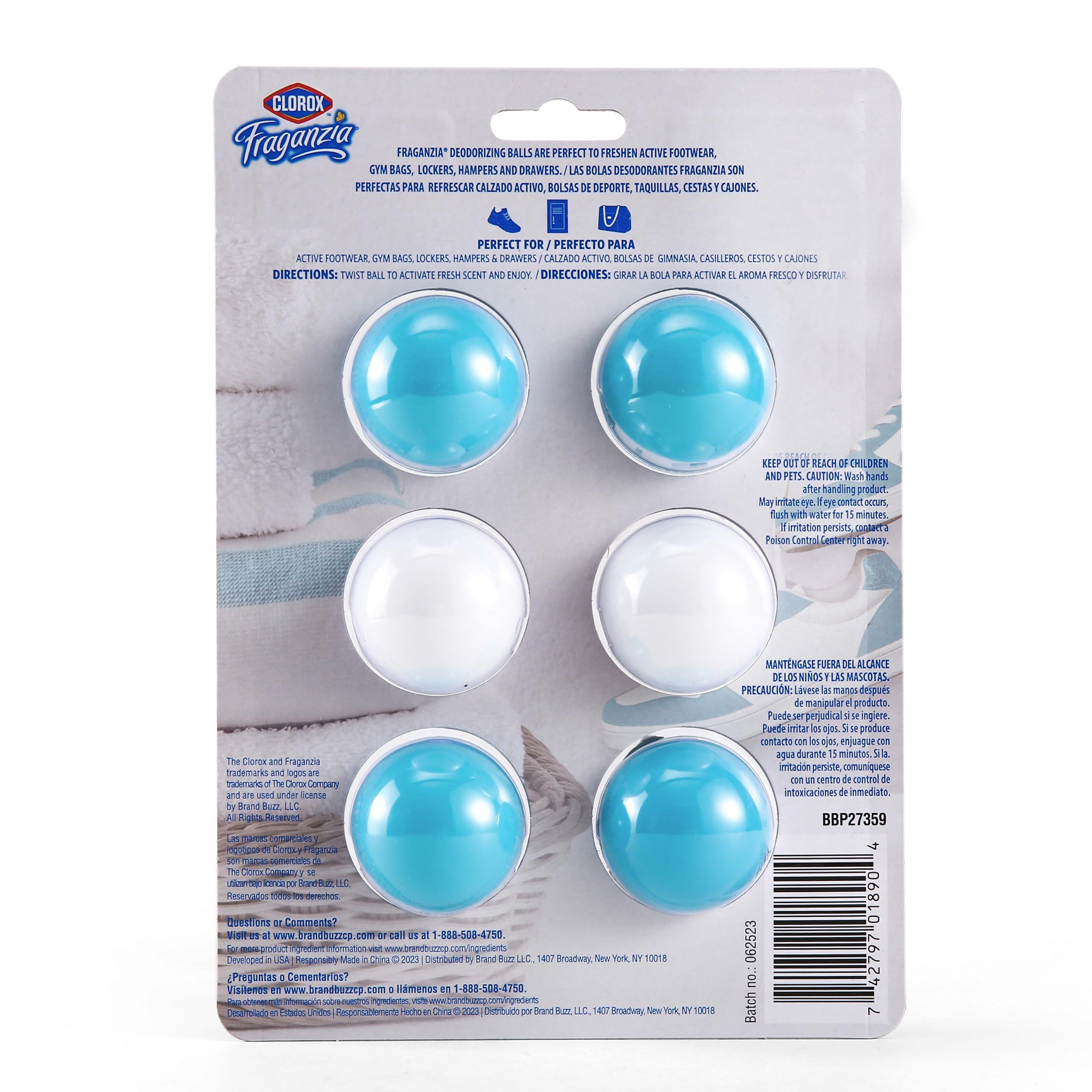 Clorox Clorox Fraganzia Deodorizing Balls in Fresh Ocean Breeze, 6pk - No-Plug, Battery-Free Air Freshener for Shoes, Gym Bags, Lockers, Hampers, and Drawers, 6 Air Freshener Units