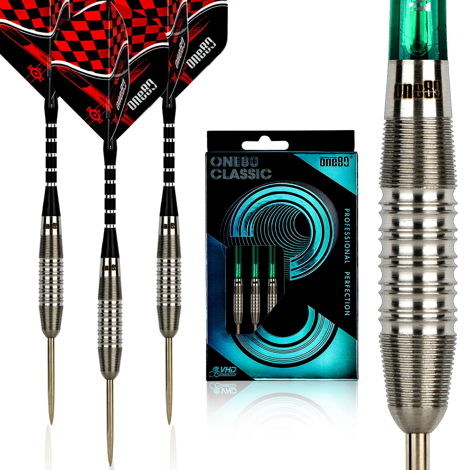 ONE80 90% Tungsten Professional Steel Tip Darts Set with Storage/Travel Case (G-24g)