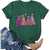 Christmas Shirts for Women:Merry and Bright Shirt Xmas Tree Casual Short Sleeve Tee Tops