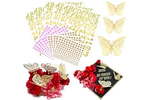 DENYLO PRO Graduation Cap Decoration Kit Included Assorted Flower Heads 3D Butterfly Glitter Number Letter Stickers Rhinestone Stickers for Grad Cap Topper DIY Craft Art Decor (Red)